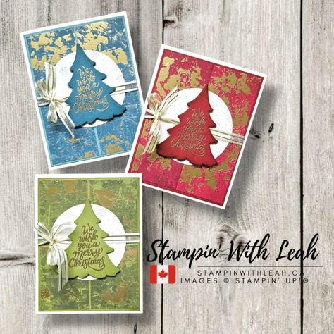 Merriest Trees Christmas Card in October | Stampin With Leah Stampin Up Regal Distressed Patterns Dsp, Su Season Of Elegance Dsp, Su Season Of Elegance, Stampin’up Christmas Cards, Su Christmas Cards 2023-2024, Su Christmas Cards 2024, Merriest Trees Stampin Up Card Ideas, Stampin Up Decorative Trees Cards, Stampin Up Decorative Trees