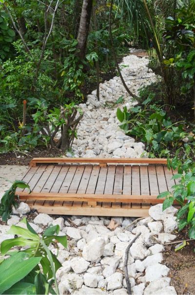 Yard Bridge, Garden Bridge Design, Pathway Design, Backyard Bridges, Outdoor Bridges, Nosara Costa Rica, Backyard Walkway, Stormwater Management, Outdoor Water Feature