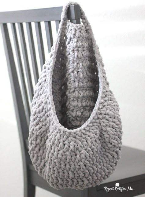 Crochet Hanging Sack Basket - Repeat Crafter Me Crocheted Toy Hammock Free Pattern, Large Crochet Hanging Basket, Crochet Wall Hanging Baskets Free Patterns, Crochet Hanging Basket Pattern Free, Crochet Hanging Baskets Free Patterns, Crochet Sack, Crochet Unicorn Pattern Free, Crochet Hanging Basket, Crochet Baby Photo Prop