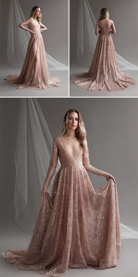 fashionable shimmering rose gold wedding dresses ideas for 2019 brides Rose Gold Wedding Ideas, Rose Gold Wedding Table, Rose Gold Wedding Shoes, October Weddings, Rose Gold Wedding Dress, Rose Gold Wedding Inspiration, Gold Wedding Ideas, Gold Wedding Gowns, Rose Gold Wedding Cakes