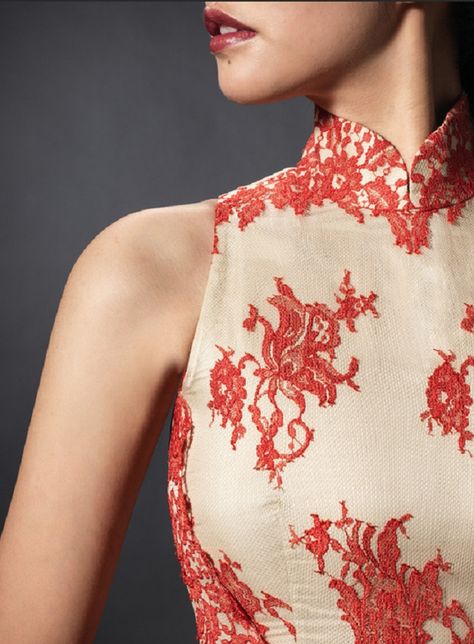 Shanghai Tang qipao lace  detail Shanghai Tang Dress, Chinese Gown, Wedding Cheongsam, Shanghai Tang, Qi Pao, Chinese Wedding Dress, Modern Cheongsam, Chinese Style Dress, Cheongsam Modern