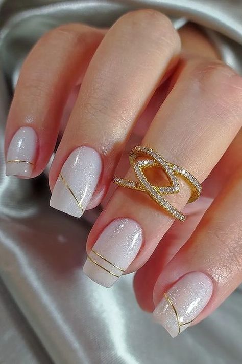 Ombré Nails With Gold, Nails With Gold Lines, Nails For Fall 2022, Cutest Nails, Line Nail Designs, Nails For Fall, Zebra Print Nails, Soft Pink Nails, Nails Minimalist