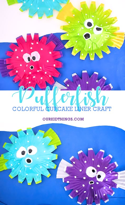 Very Easy Preschool Crafts, Coffee Filter Ocean Craft, Ocean Themed Gross Motor Activities, Ocean Creatures Crafts, Cupcake Liner Crafts For Kids, Scuba Crafts For Kids, Toddler Ocean Crafts, Toddler Ocean Activities, Finding Nemo Activities