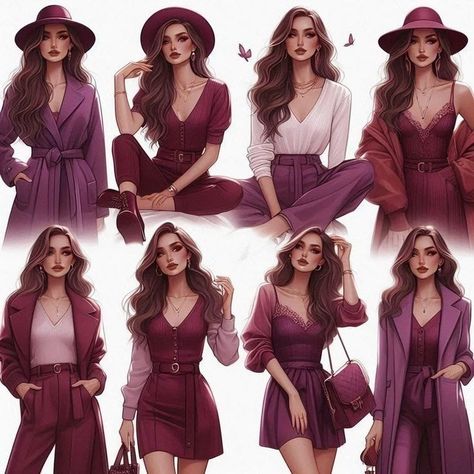 Wardrobe capsule: Maroon, purple & Brown #sincreations #wardrobecapsule Female Wears, Fashion Show Poster, Fashion Design Books, Trendy Outfit Ideas, Maroon Purple, Wardrobe Capsule, Design Books, Moda Chic, Everyday Fashion Outfits