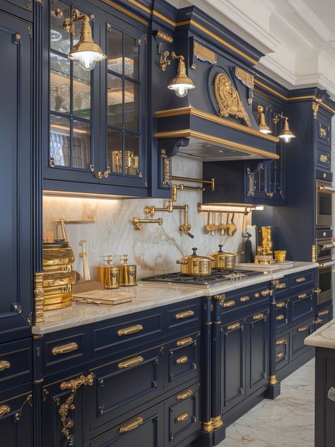 27 Navy Blue Kitchen Cabinets – Your Motor Geek Kitchen White And Blue Cabinets, Blue Kitchen Cabinets Brass Hardware, Dark Blue And Gold Kitchen, Navy Blue And Gold Kitchen Backsplash, Navy Blue Interior, White And Blue Kitchen Cabinets, Kitchen Navy Cabinets, Navy Blue Kitchen Cabinets Gold Hardware, Navy Blue Kitchen Cabinets Bronze Hardware