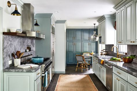 Baby Blue Bedrooms, Inspiration Pics, Historic Renovation, Blue Kitchen Cabinets, All White Kitchen, Blue Paint Colors, Spring Valley, Low Cabinet, Blue Kitchen