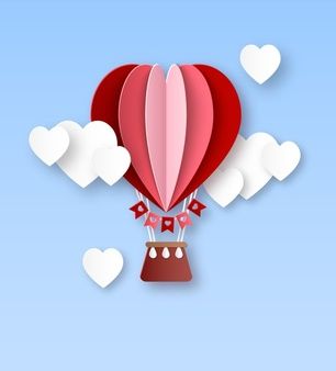 Heart Air Balloon, White Clouds, Happy Valentines, Paper Cut, Hot Air Balloon, Invitation Card, Air Balloon, Hot Air, Heart Shape