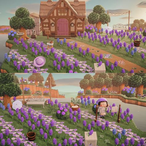 Acnh Fairy Entrance, Animal Crossing Lavender Field, Acnh Butterfly Pond, Animal Crossing Wedding, Acnh Witchcore, Paradise House, Fairy Island, Farm Core, Cozy Games