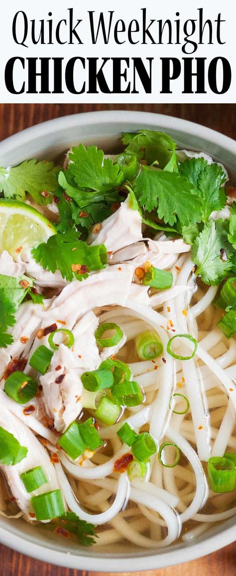 Chicken Pho! 30-minutes EASY shortcut version of traditional Vietnamese noodle soup. Gluten-free. Easy Chicken Pho, Chicken Pho Recipe, Chicken Pho Soup, Recipes Vietnamese, Vietnamese Noodle Soup, Chicken Pho, Rice Noodle Soups, Pho Soup, Vietnamese Noodles