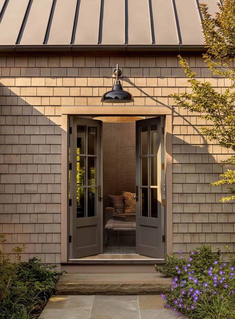 Taupe Home Exterior, Bainbridge Island Washington, House Mediterranean, Woven Dining Chairs, Sleeping Porch, Beachfront Home, Into The Forest, Bainbridge Island, Old Farm Houses