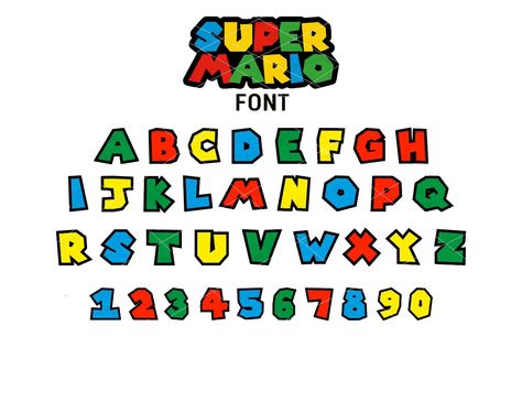 Super Mario Bros Font, Super Mario Alphabet Letters, Mario Lettering, Super Mario Letters, Mario Letters, Super Mario Alphabet, Mario Alphabet, Super Mario Font, Mario Font