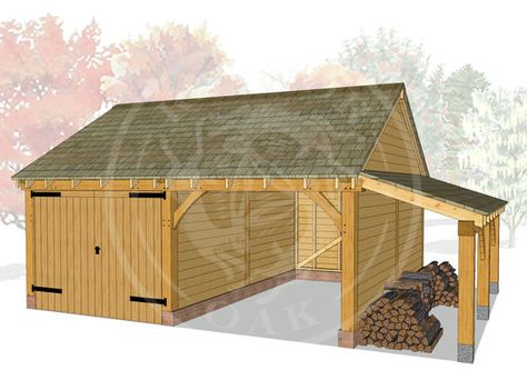 Wood Shelter, Oak Garage, Timber Frame Garage, Country Garage, Timber Garage, Sloped Backyard Landscaping, Building A Pole Barn, Carport Sheds, Firewood Shed