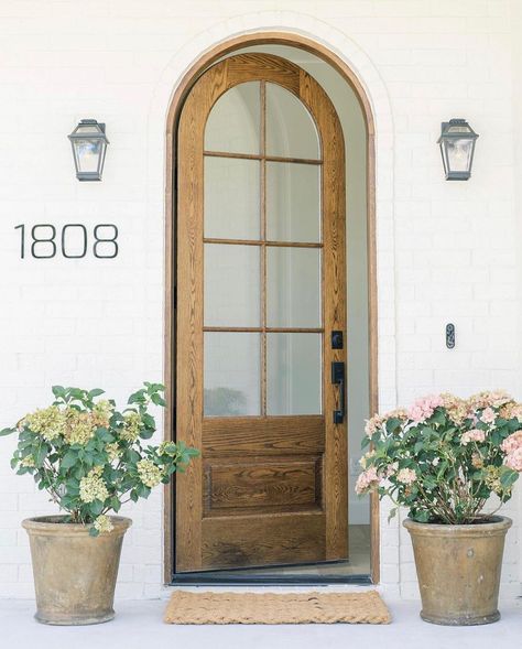 Arch wood door for the front door made by Simpson Door Company. Arched Exterior Doors, Arched Entry Doors, Arched Front Door, Roof Tops, Arch Doorway, Wood Exterior Door, Wood Arch, Wood Front Doors, Front Door Entrance