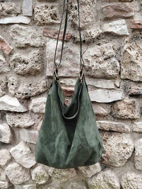 Soft green suede Hobo bag Suede Hobo Bag, Strong Hand, Suede Bag, Suede Handbags, Suede Tassel, Hobo Bags, Green Suede, Hobo Handbags, Brass Color