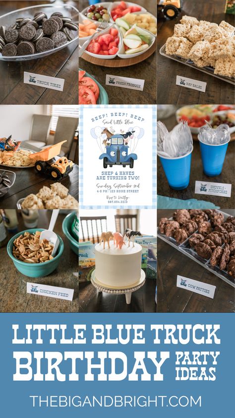 Little Blue Truck theme birthday party | Little Blue Truck party ideas | easy toddler birthday themes Food Truck Birthday Party, Little Blue Truck 3rd Birthday Party, Little Blue Truck Birthday Party Food, Little Blue Truck First Birthday Party, Little Blue Truck 1st Birthday Party, Little Blue Truck Cupcakes, Little Blue Truck Party Favors, Little Blue Truck Birthday Party 1st, Truck Themed 2nd Birthday Party