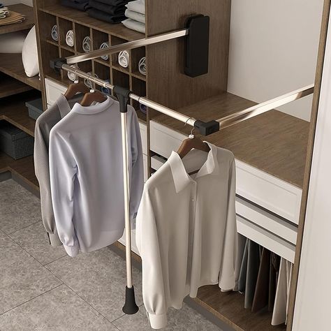 Dremdo Pull Down Wardrobe Rail Heavy Duty Closet Pull Down Rods for Hanging Clothes, Wall Or Panel Mounted Frame, Space Saving Shelf Rack for Storage System Bedroom Cloakroom,Silver,115~150cm Pull Down Closet Rod, Pull Down Closet, Pull Down Shelf, Save Closet Space, Space Saving Shelves, Wardrobe Rail, Closet Clothing, Clothes Wardrobe, Closet Rack