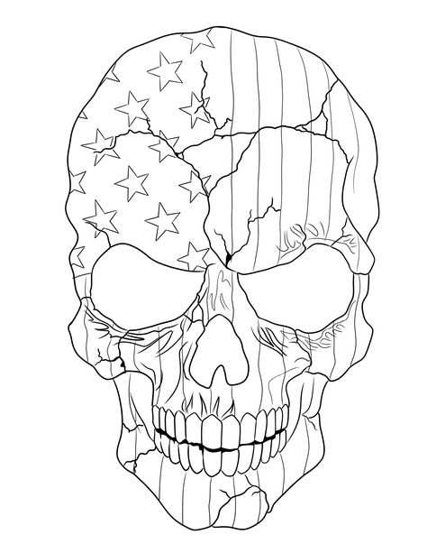 Easy Stencil Tattoo, Bone Collector Tattoo, Men’s Tattoo Stencils, Skull Design Ideas, American Flag Tattoo Stencil, Tattoo Stencil Outline Men, American Flag Outline, Drawing Stencils Templates, Skull Line Drawing