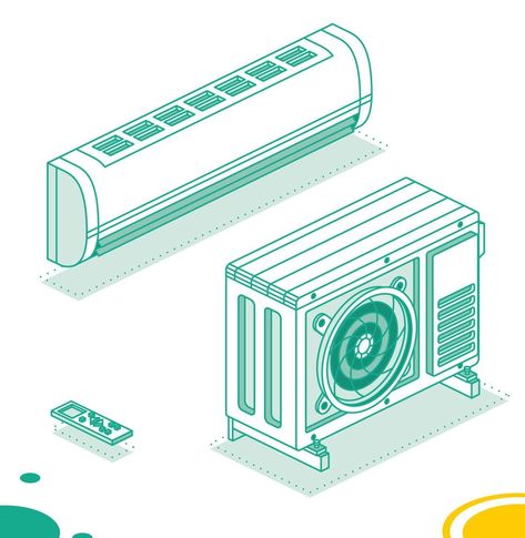 Air Conditioning System. Isometric Outline Concept. Outdoor Unit with Indoor and Remote Controller. Air Conditioner Design, Orthographic Drawing, Split System Air Conditioner, Air Conditioning Maintenance, Split Ac, Hvac Unit, Split System, Ac Units, Bday Cake