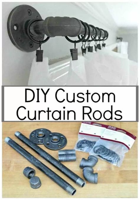 How to make DIY custom curtain rods with pipe in a living room window in less than 15 minutes. Pipe Curtain Rods, Custom Curtain Rods, Diy Curtain Rods, Diy Curtain, Simple Curtains, Curtain Clips, Black Pipe, Diy Curtains, Easy Home Decor