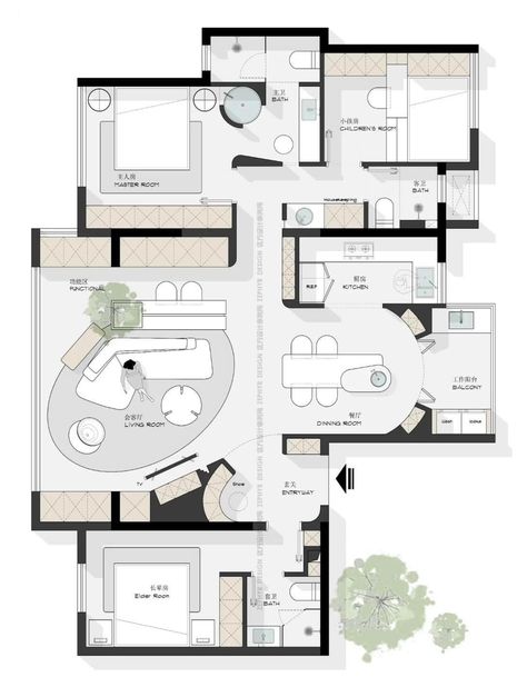 4bhk House Plan Floors, Villa Layout, Rendered Floor Plan, 3d Floor Plan, Architecture Drawing Plan, Interior Architecture Drawing, Layout Plan, Interior Design Presentation, Architectural Floor Plans