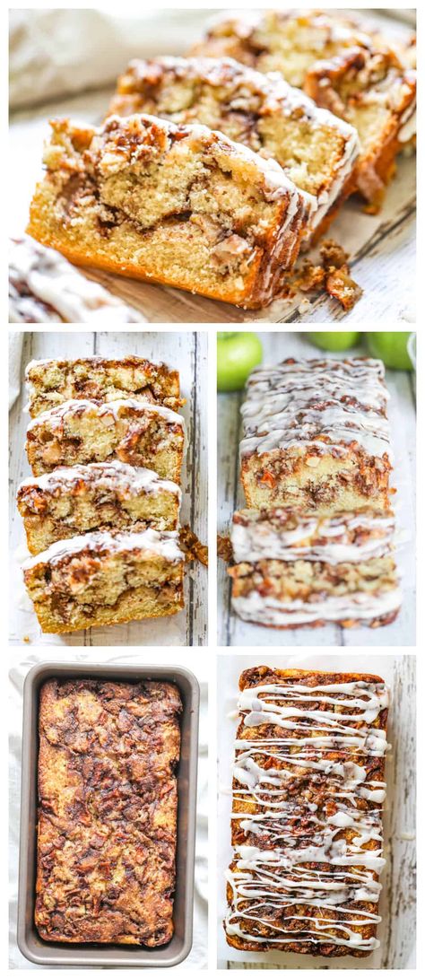 Awesome Country Apple Fritter Bread! Have you ever had an apple fritter transformed into fluffy, buttery, white cake loaf with chunks of juicy apples and layers of brown sugar and cinnamon swirled inside and on top?  Drizzle with some old-fashioned creme glaze and devour!   It's so moist, so delicious and full of home-made goodness straight from your heart, because why?  Because YOU made it! #apple #bread #quickbread #fritter #baking #fall #holidays #foodnetwork #bestapplebread #applefritter Apple Fritter Loaf Cake Recipe She Likes Milk, Apple Strussel Bread Recipe, Apples Bread, Apple Fritter Bread Recipe, Fritter Bread Recipe, Country Apple Fritter Bread, Apple Fritter Cake, Baking Fall, Cake Loaf