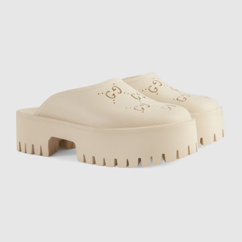 Shop the Women's platform perforated G sandal in white at GUCCI.COM. Enjoy Free Shipping and Complimentary Gift Wrapping. Gucci Platform Sandals, Gucci Aesthetic, Gucci Clothes, Luxury Sandals, Gucci Platform, Women Platform Sandals, Gucci Brand, Slides For Women, Fashion Shoes Heels