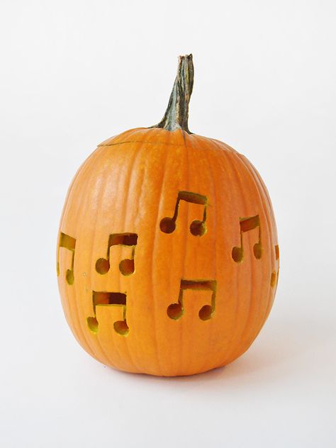 DIY Music Note Drilled Pumpkins | Handmade Charlotte Musical Pumpkins, Rockstar Pumpkin Carving, Guitar Pumpkin Carving, Pumpkin Carving Rock And Roll, Music Themed Pumpkin Carving, Music Pumpkin Carving, Ghost Band Pumpkin Carving, Drilled Pumpkins, Music Notes Decorations