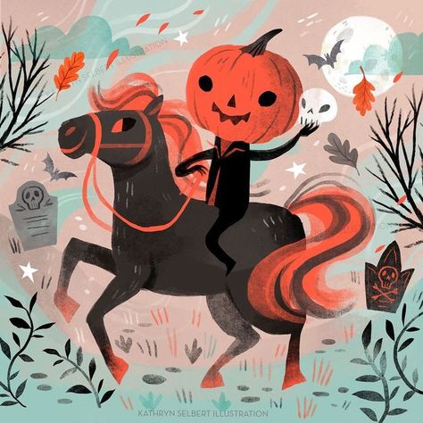 Sleepy Hollow New York, New York Drawing, Spooky Autumn, The Legend Of Sleepy Hollow, Pumpkin Illustration, Headless Horseman, Halloween Ii, Retro Horror, Book Illustration Art