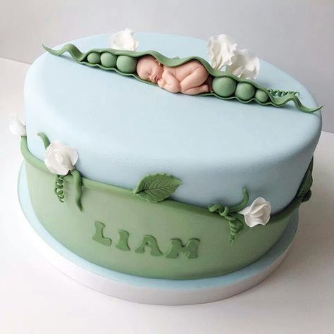 Sweet Pea Cake, Pea Cake, Torturi Baby Shower, Christening Cakes, Fondant Baby, Baby Boy Cakes, Baby Birthday Cakes, Baby Cakes, Novelty Cakes