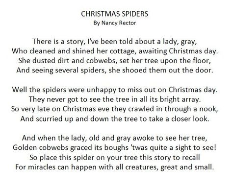 Christmas Spider Story, Spider Poem, Spider Diy, Spider Printable, Christmas Spiders, Funny Christmas Poems, Ice Recipe, Free Poems, Olympic Crafts