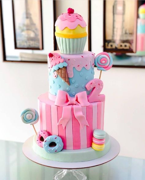 Two Sweet Birthday Cake 2 Tier, Candyland Birthday Party Cake, Candy Land Birthday Cake, Candy Theme Cake Birthday, Candy Land Theme Cake, Candyland Birthday Cake Ideas, Candy Land Cake, Candyland Theme Cake, Candy Land Cake Ideas