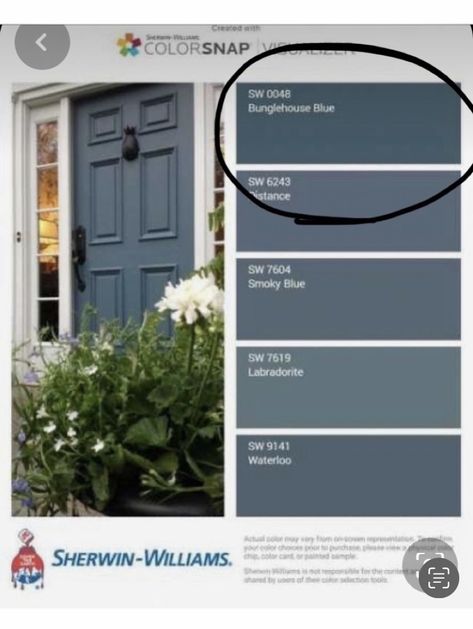 Navy Blue Front Door White House, Blue Front Door Colors With Red Brick, Moody Blue Front Door, Blue Front Door Black Shutters, Steel Blue Front Door, Blue Gray Front Door Sherwin Williams, Gray Doors And Trim, Blue Exterior Door Colors, Grey Blue Front Door