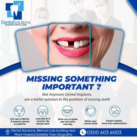 Missing teeth, also known as dental gaps or edentulism, refers to the condition where one or more teeth are absent from the mouth. This could be the result of various factors, such as tooth decay, gum disease, trauma, or congenital conditions. Besides impacting one's appearance and confidence, missing teeth can also lead to functional issues like difficulty in chewing and speaking. It is essential to address these gaps to maintain proper oral health and prevent potential dental problems in the f Dental Ads, Dental Aesthetics, Missing Teeth, Animal Symbolism, Receding Gums, Dental Problems, Natural Teeth, Tooth Decay, Dental Implants