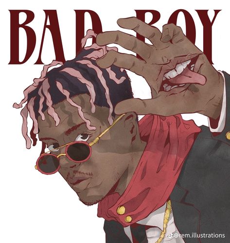 Rappers In Anime Style, Rem Illustration Jojo, Juice Wrld Pfp Animated, Rem Illustration Wallpaper, Rappers As Anime Characters, Rem Illustration, Juice Wrld Art, Rapper And Anime, Bad Character