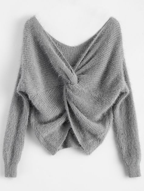 $19.99 Fluffy Twisted Chenille Sweater - GRAY ONE SIZE Knot Sweater, Chunky Jumper, Chenille Sweater, Stylish Sweaters, Oversize Knit, Long Sleeve Knit Sweaters, Cute Sweaters, Long Sleeve Knit, Jumpers For Women