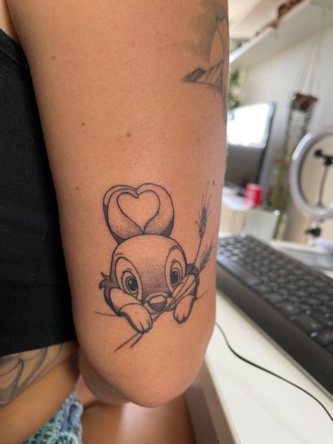 Big Disney Tattoos, Thumper Tattoo Ideas, Thumper Tattoo, Hase Tattoos, Disney Characters Tattoos, Bambi Tattoo, Into Tattoo, Thumper Disney, Character Tattoo Ideas