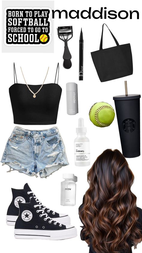 #black #blackoutfit #outfit #inspo #cute #shorts #blacktop #darkoutfit #fashion Converse With Shorts, Outfit Inspo Cute, Cute School Fits, School Shorts, Slay Queen, First Day Of School Outfit, Dark Outfits, Black Jean Shorts, Black Converse