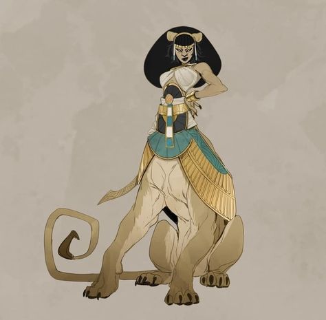 Egpty Gods, Egypt Gods Art, Egyptian Creatures, Sphinx Oc, Sphinx Character Design, Egyptian Seth God, Egyptian Alien, Egypt Character Design, Bastet Character Design