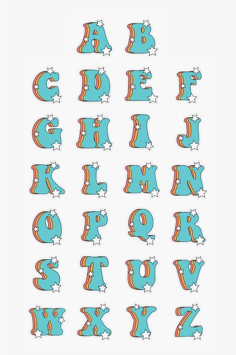 Letters Stickers, Alfabet Font, Desain Buklet, Aesthetic Fonts, Lettering Alphabet Fonts, Bullet Journal School, Cute Fonts, Bullet Journal Writing, Bullet Journal Lettering Ideas