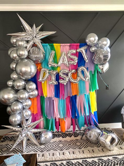 Disco Photo Backdrop, Disco Theme Bachelorette Party, Theme Bachelorette Party, Disco Theme Party, Prom Backdrops, Homecoming Themes, Bachelorette Party Photo, Last Disco, 21st Bday Ideas