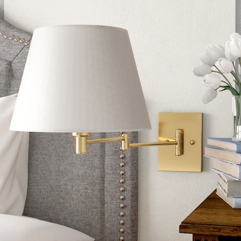 Greyleigh™ Hindsville 1-Light Swing Arm Lamp & Reviews | Wayfair Wall Mounted Bedside Lights, Wall Mounted Bedside Lamps, Beautiful Bedroom Inspiration, Arm Lamp, Bedside Lamps, Metal Fabric, Wall Sconces Bedroom, Sconces Bedroom, Traditional Chandelier