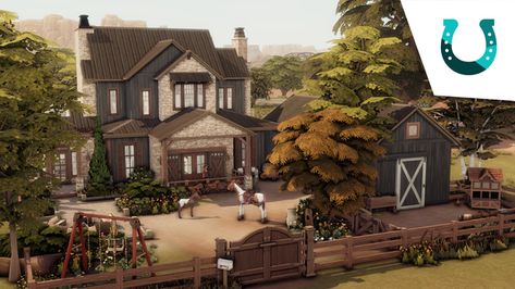 Sims 4 Horse Ranch, Small Ranch House, Sims 4 Family House, Lotes The Sims 4, Family Ranch, Sims 4 Family, Equestrian Center, Sims 4 House Design, Casas The Sims 4