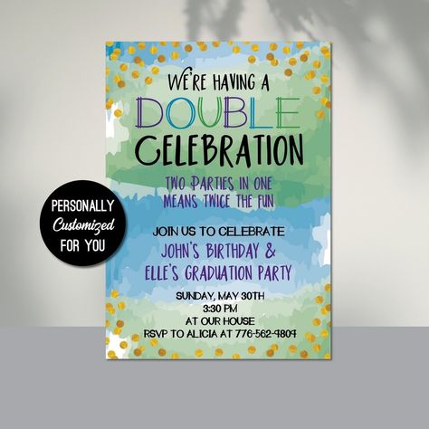 Creative Kids Birthday Invites Double Celebration Party Ideas, Twice The Fun Birthday Party, Dual Party Invitations, Twice The Fun Two Parties In One, Combined Birthday Party Invitations, Combined Birthday Party Themes, Double Party Invitation, Double Birthday Party Invitations, Combined Birthday Invitations