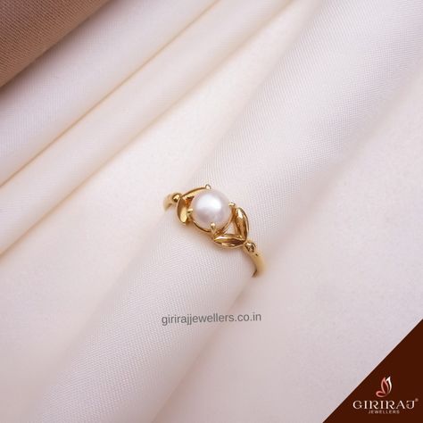 Gold Pearl Ring Design For Women, Pearl Ring Designs Gold, Pearl Rings In Gold For Women, Pearl Finger Ring Designs, Gold Ring Design For Women Indian, Gold Finger Rings For Women, Pearl Finger Ring, Pearl Ring Design, Pearl Ring Simple