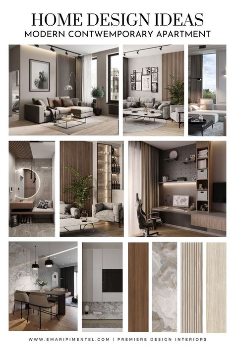 Modern Contemporary Apartment Moodboard Vintage Drawing Room, Minimalist Drawing Room, Room Ideas Drawing, Bohemian Drawing, Drawing Room Ideas, House Color Schemes Interior, Modern Contemporary Interior Design, Interior Presentation, Contemporary Color Schemes