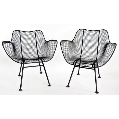 1960s Vintage Russell Woodard Sculptura Lounge Chairs - a Pair | Chairish Chairs Vintage, Garden Dining, Arm Chairs, Wire Mesh, Dining Arm Chair, Metal Chairs, Lounge Chair Outdoor, Seat Pads, Lounge Chairs