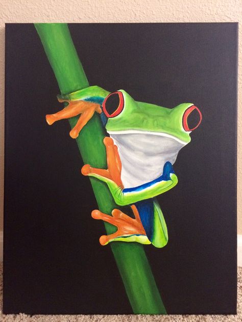 Tropical frog on branch painting Frog Reference, Tree Frog Art, Red Eyed Tree Frog, Tropical Animals, Blog Art, 2d Design, Happy Tree, Art Carte, Art Tree