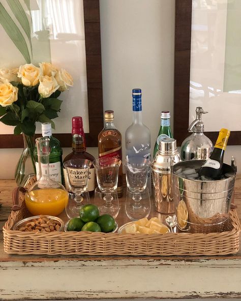 Ina Garten on Instagram: “Music cranked up, drinks ready.  It’s party time!  #fridaynight” Bar Dresser, Bandeja Bar, Have A Great Friday, Liquor Bar, Bar Tray, Drinks Tray, Drink Station, Bar Cart Decor, Party Bars