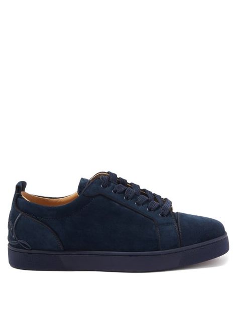 Patent Leather Oxfords, Navy Sneakers, Suede Trainers, Christian Louboutin Men, Sole Sneakers, Leather High Tops, Suede Sneakers, Mens Navy, Slip On Sneakers