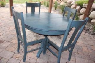 42" Round Dining Table 6 Chairs 5 Leaves Annie Sloan Aubusson Blue Paint Painted Oak Table, Annie Sloan Aubusson Blue, Dining Table 6 Chairs, Aubusson Blue, Blue Painted Furniture, Chalk Paint Projects, Furniture Refinishing, Dark Wax, Repurposed Vintage